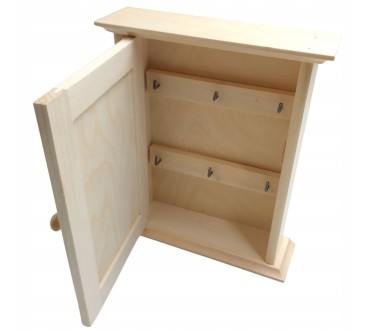 Wooden Key Cabinet Wall Holder with 6 Hooks Raw