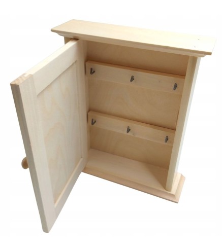 Wooden Key Cabinet Wall Mounted Key Holder Box with 6 Hooks Raw Unpainted
