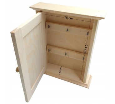 Wooden Key Cabinet Wall Holder with 6 Hooks Raw