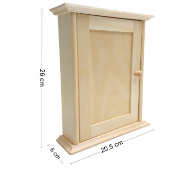 Wooden Key Cabinet Wall Holder with 6 Hooks Raw