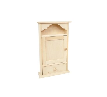 Wooden Key Cabinet with Drawer and 6 Hooks Raw