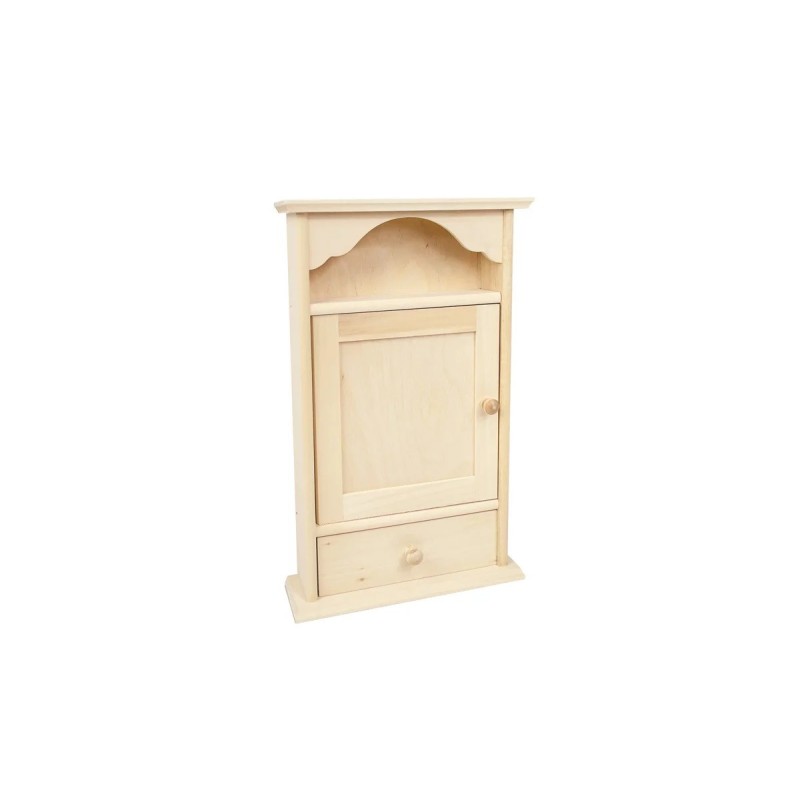 Wooden Key Cabinet Wall Mounted Key Holder with 6 Hooks and Drawer Raw