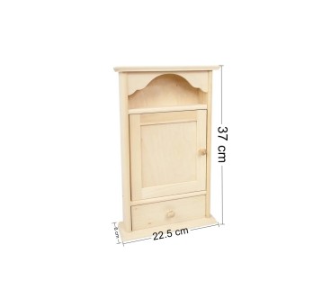 Wooden Key Cabinet Wall Mounted Key Holder with 6 Hooks and Drawer Raw