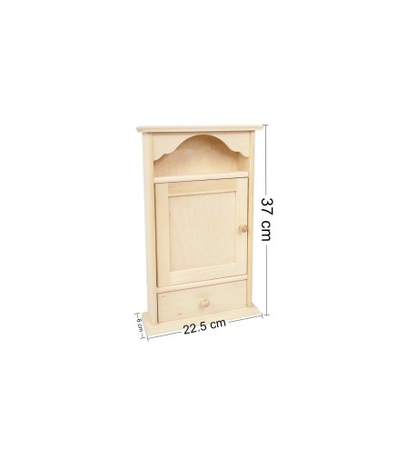 Wooden Key Cabinet Wall Mounted Key Holder with 6 Hooks and Drawer Raw
