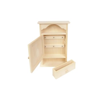 Wooden Key Cabinet with Drawer and 6 Hooks Raw