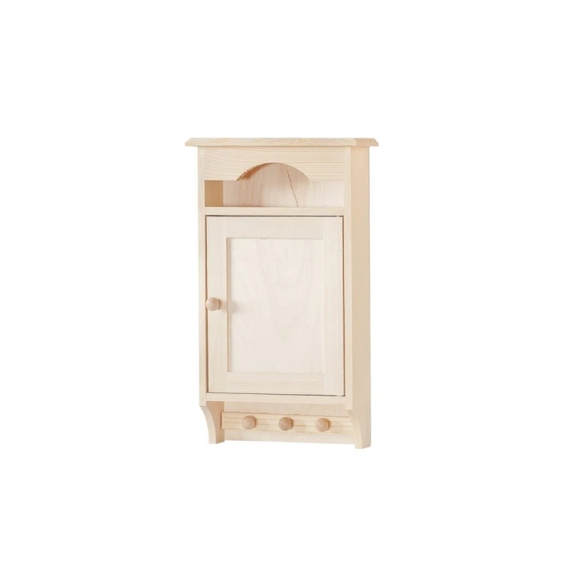 Wooden Key Cabinet Wall Mounted Key Holder with 6 Hooks Raw Tall