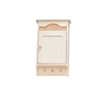 Wooden Key Cabinet Tall Wall Holder with 6 Hooks Raw