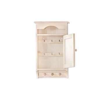 Wooden Key Cabinet Tall Wall Holder with 6 Hooks Raw