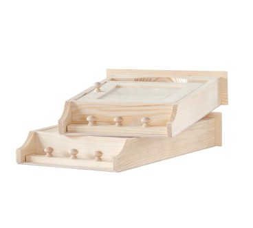 Wooden Key Cabinet Tall Wall Holder with 6 Hooks Raw