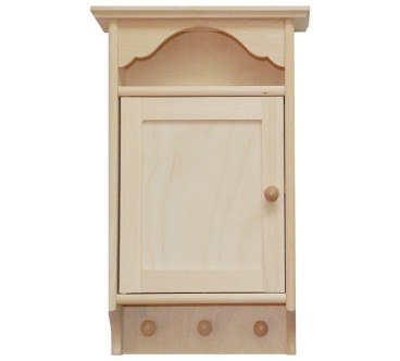 Wooden Key Cabinet Tall Wall Holder with 6 Hooks Raw