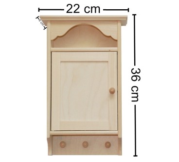 Wooden Key Cabinet Tall Wall Holder with 6 Hooks Raw