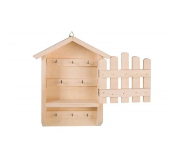 Wooden Key Cabinet Wall Mounted Key Holder with 6 Hooks Gate Design