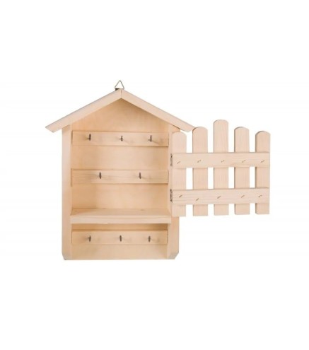 Wooden Key Cabinet Wall Mounted Key Holder with 6 Hooks Gate Design