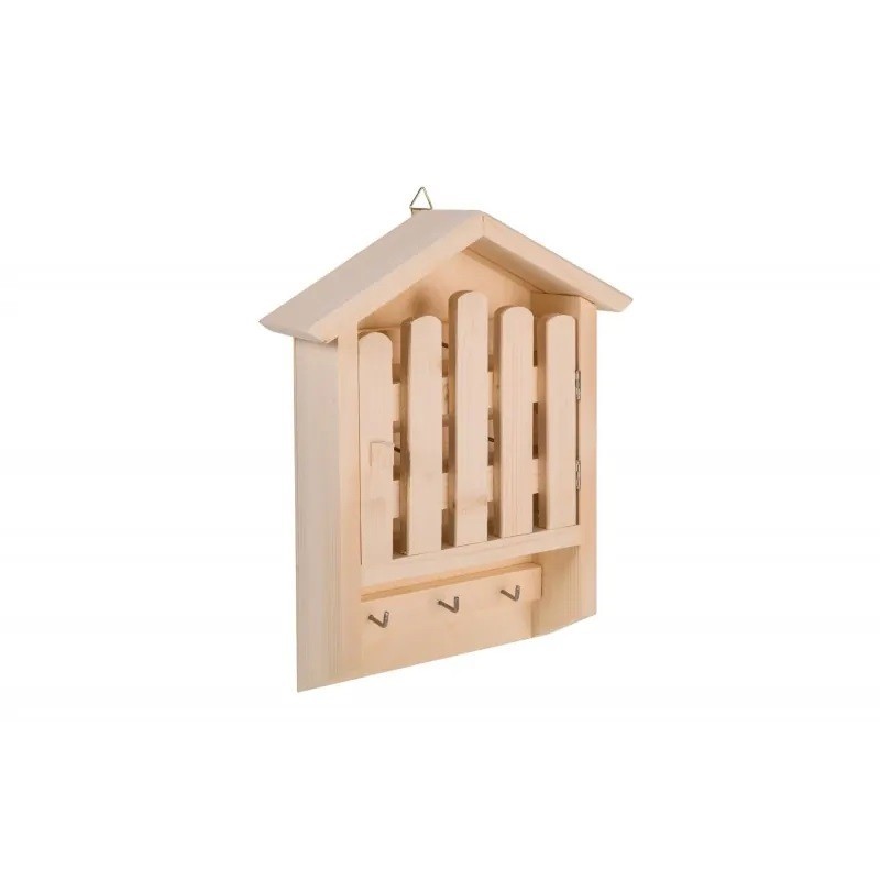 Wooden Key Cabinet Wall Mounted Key Holder with 6 Hooks Gate Design