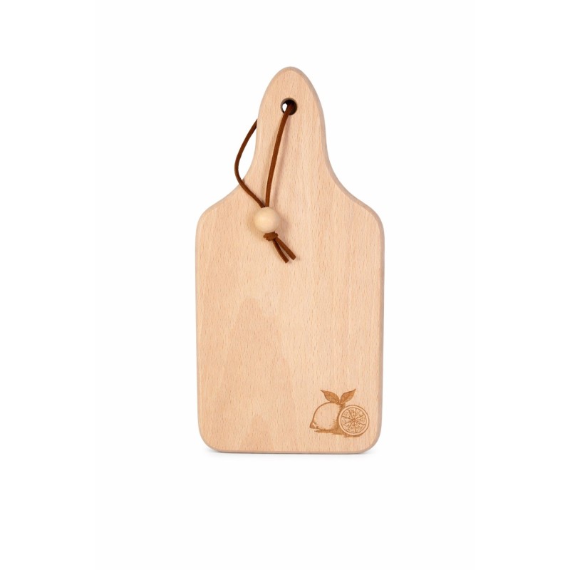 Wooden World Beech Wood Chopping Board with Handle Lemon Engraving 22.5 x 10.5 cm Hanging Kitchen Board