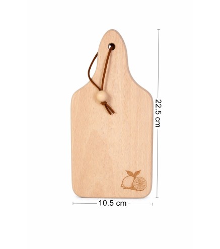 Wooden World Beech Wood Chopping Board with Handle Lemon Engraving 22.5 x 10.5 cm Hanging Kitchen Board