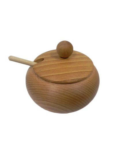 Beech Wood Sugar Bowl with Lid and Spoon – 12cm