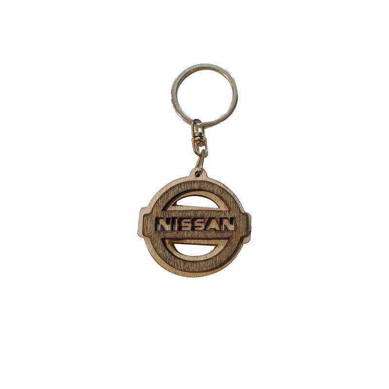 Wooden World Nissan Wooden Keyring with Metal Ring MDF Plywood Car Key Chain 4.5 x 4.5 cm