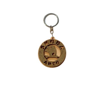Skoda Wooden Keyring with Metal Ring 4.5 cm