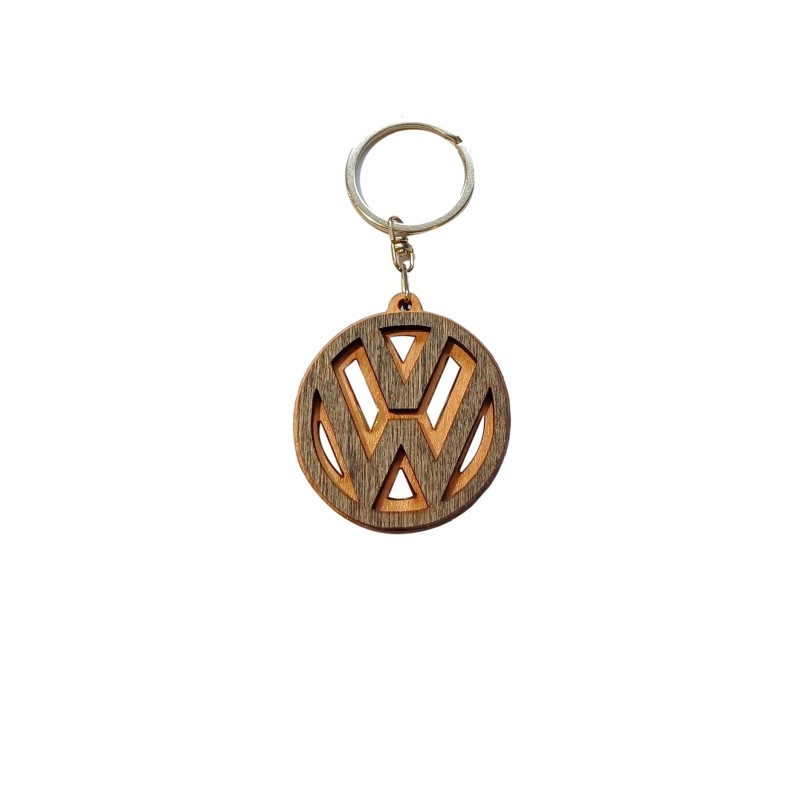 Wooden World Volkswagen Wooden Keyring with Metal Ring MDF Plywood Car Key Chain 4.5 x 4.5 cm