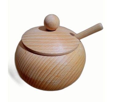 Beech Wood Sugar Bowl with Lid and Spoon – 12cm