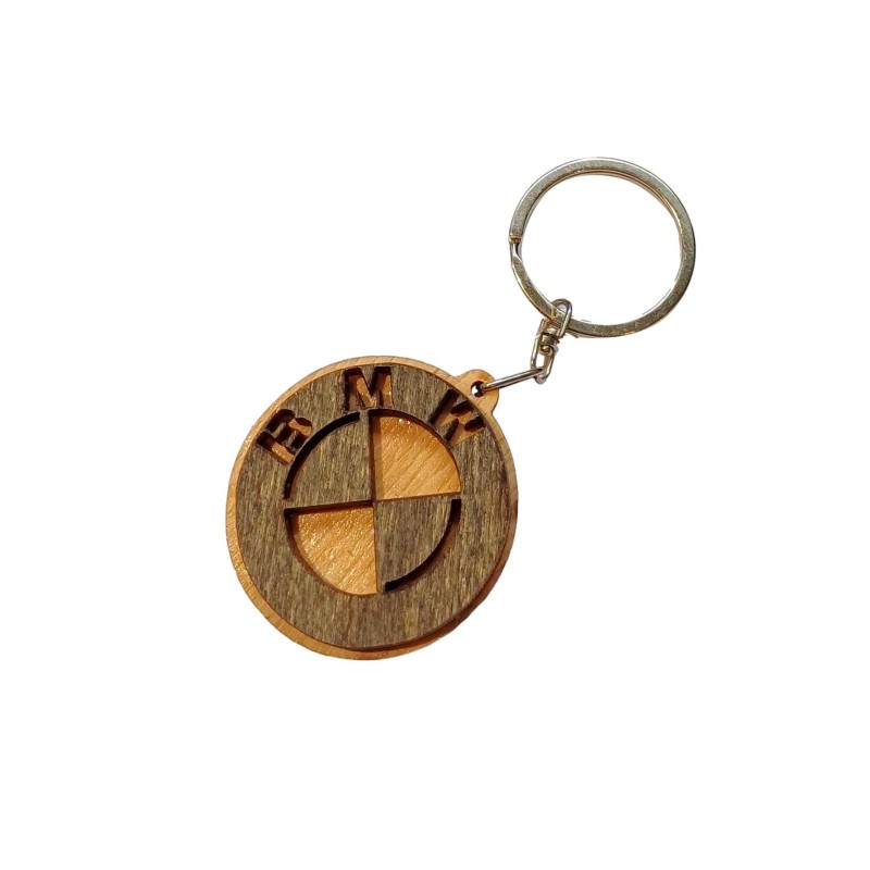 Wooden World BMW Wooden Keyring with Metal Ring MDF Plywood Car Key Chain 4.5 x 4.5 cm