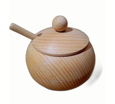 Beech Wood Sugar Bowl with Lid and Spoon – 12cm