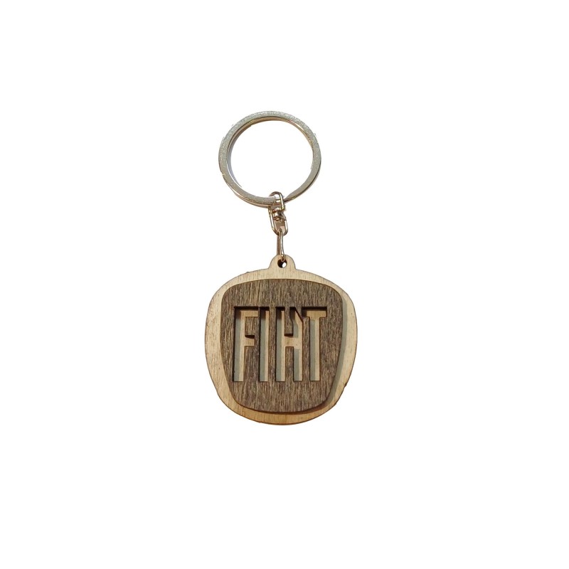 Wooden World Fiat Wooden Keyring with Metal Ring MDF Plywood Car Key Chain 4.5 x 4.5 cm
