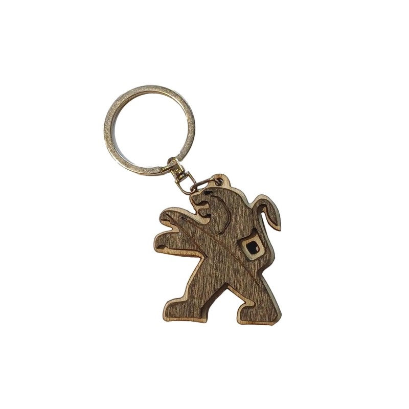 Wooden World Peugeot Wooden Keyring with Metal Ring MDF Plywood Car Key Chain 4.5 x 4.5 cm