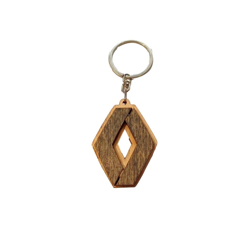 Wooden World Renault Wooden Keyring with Metal Ring MDF Plywood Car Key Chain 4.5 x 4.5 cm