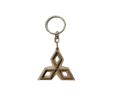 Wooden World Mitsubishi Wooden Keyring with Metal Ring MDF Plywood Car Key Chain 4.5 x 4.5 cm