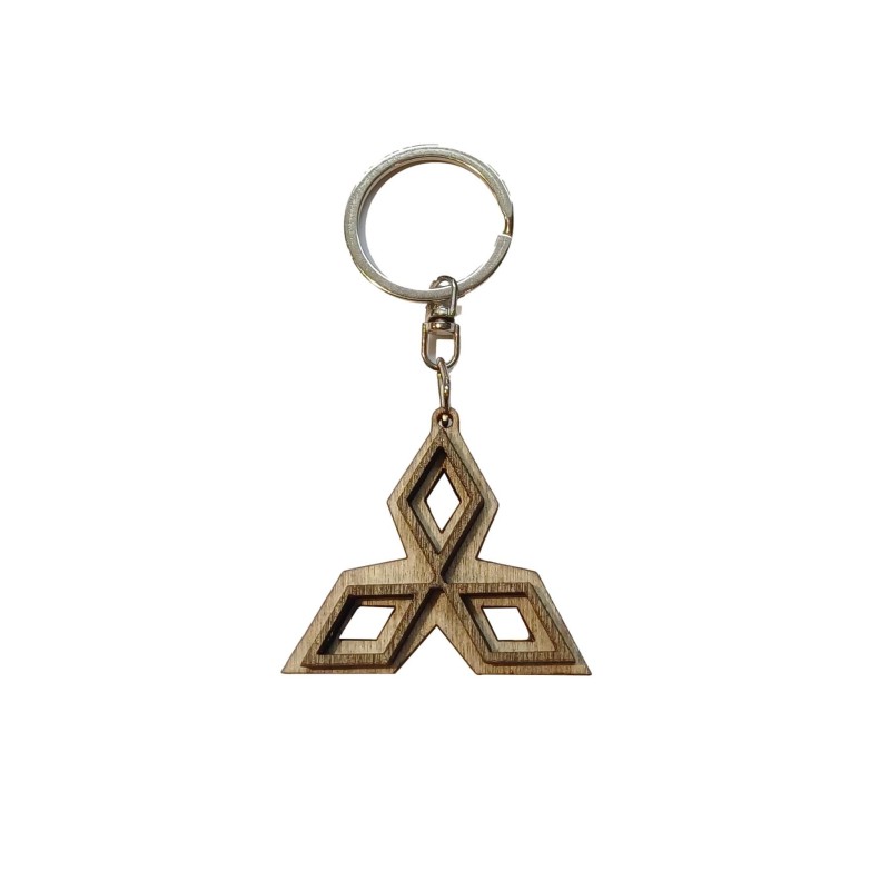 Wooden World Mitsubishi Wooden Keyring with Metal Ring MDF Plywood Car Key Chain 4.5 x 4.5 cm