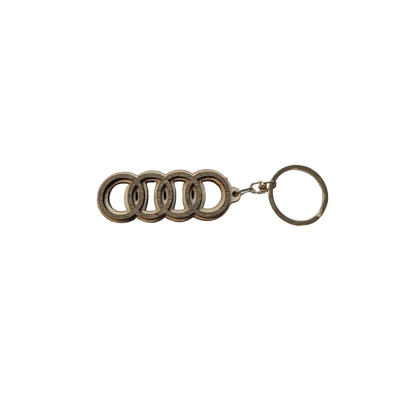 Wooden World Audi Wooden Keyring with Metal Ring MDF Plywood Car Key Chain 6.5 x 2.5 cm
