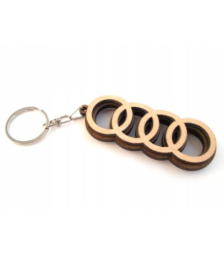 Wooden World Audi Wooden Keyring with Metal Ring MDF Plywood Car Key Chain 6.5 x 2.5 cm