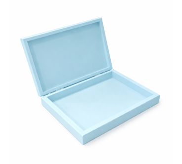 Wooden World Flat Blue Gift Box for Boy, Wooden Keepsake Presentation Box, 21 x 15 x 3.5 cm