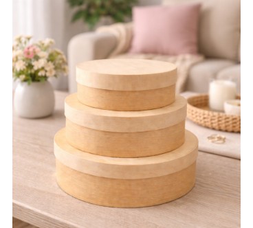 Set of 3 Round Birch Bast Nesting Boxes with Lids