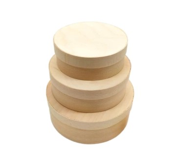 Wooden World Set of 3 Round Birch Bast Boxes with Lids, Nesting Storage Boxes