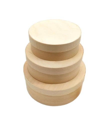 Set of 3 Round Birch Bast Nesting Boxes with Lids