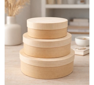 Set of 3 Round Birch Bast Nesting Boxes with Lids