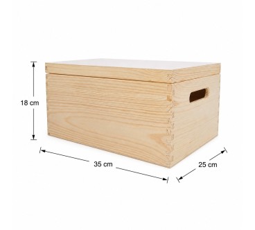 Wooden World Pine Storage Box with Lid, Unpainted Wooden Crate 35x25x18 cm
