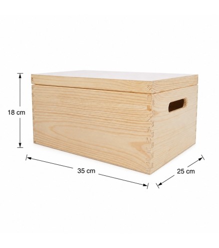 Wooden World Pine Storage Box with Lid, Unpainted Wooden Crate 35x25x18 cm