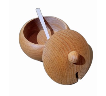 Beech Wood Sugar Bowl with Lid and Spoon – 14cm