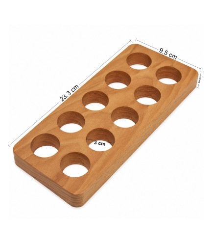 Wooden Egg Holder for 10 Eggs, Oiled Beech Wood Egg Stand, Compact Kitchen Egg Tray for Table Serving and Fridge Storage