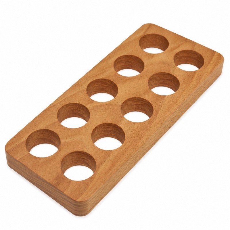 Wooden Egg Holder for 10 Eggs, Oiled Beech Wood Egg Stand, Compact Kitchen Egg Tray for Table Serving and Fridge Storage Wooden Egg Holder for 10 Eggs, Oiled Beech Wood Egg Stand, Compact Kitchen Egg Tray for Table Serving and Fridge Storage