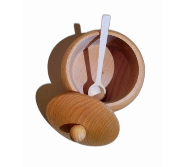 Beech Wood Sugar Bowl with Lid and Spoon – 14cm