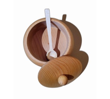 Beech Wood Sugar Bowl with Lid and Spoon – 14cm