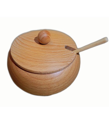 Beech Wood Sugar Bowl with Lid and Spoon – 14cm