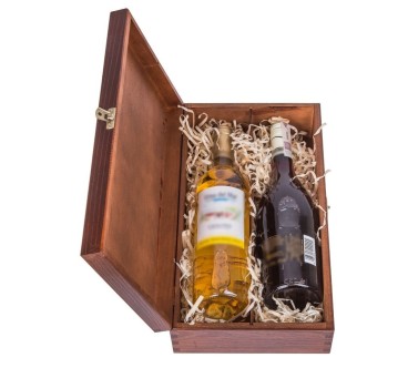 Double Wine Bottle Gift Box Brown with Metal Clasp