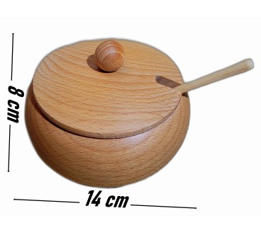 Beech Wood Sugar Bowl with Lid and Spoon – 14cm