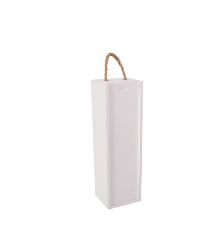 White Pine Wood Wine Bottle Gift Box with Sliding Lid and Rope Handle